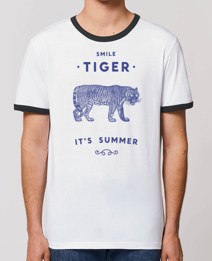 Unisex ringer t-shirt Ringer Smile Tiger by Florent Bodart