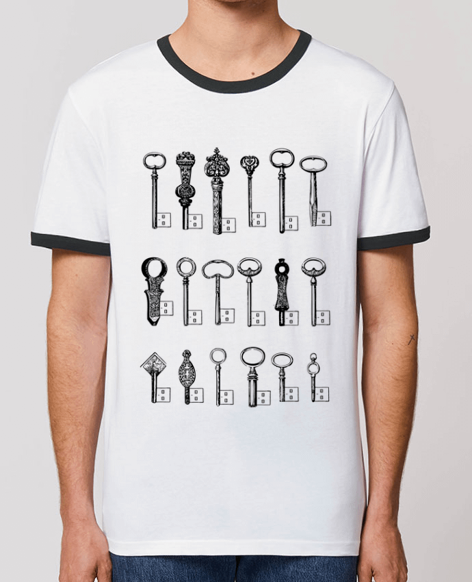 Unisex ringer t-shirt Ringer USB Keys by Florent Bodart