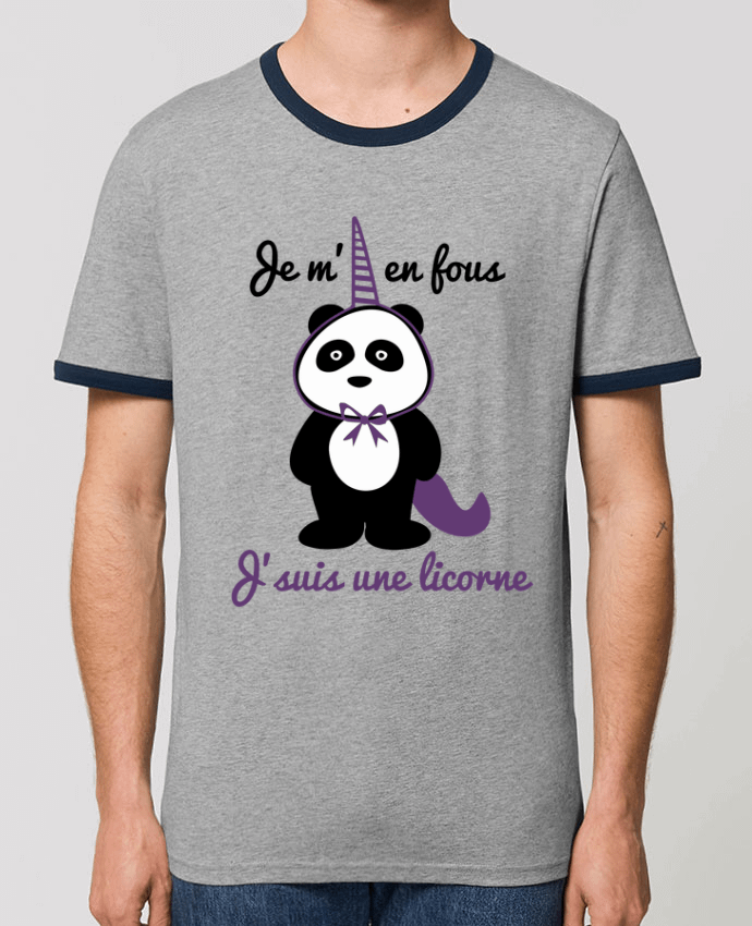 Unisex ringer t-shirt Ringer Je m'en fous j'suis une licorne, panda by Benichan