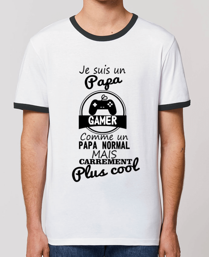 Unisex ringer t-shirt Ringer Papa gamer, cadeau père, gaming, geek by Benichan