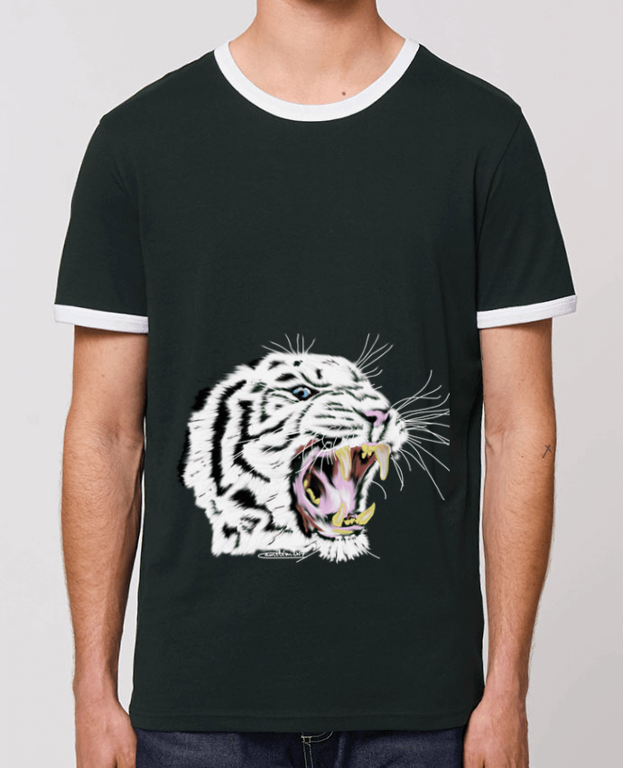 Unisex ringer t-shirt Ringer Tigre blanc rugissant by Cameleon