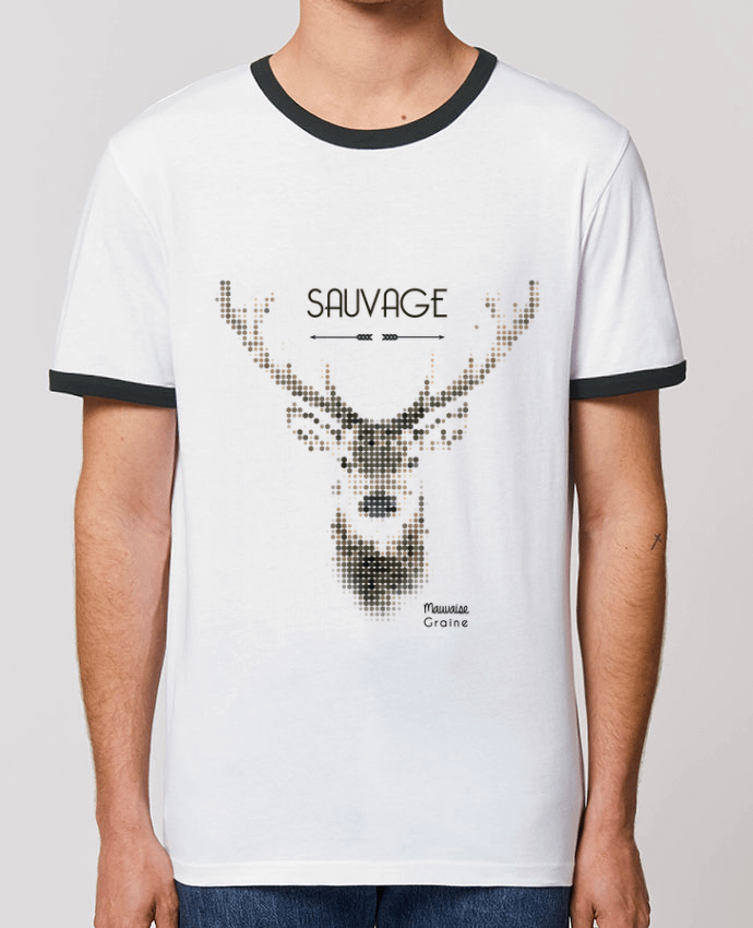 Unisex ringer t-shirt Ringer Tête de cerf sauvage by Mauvaise Graine