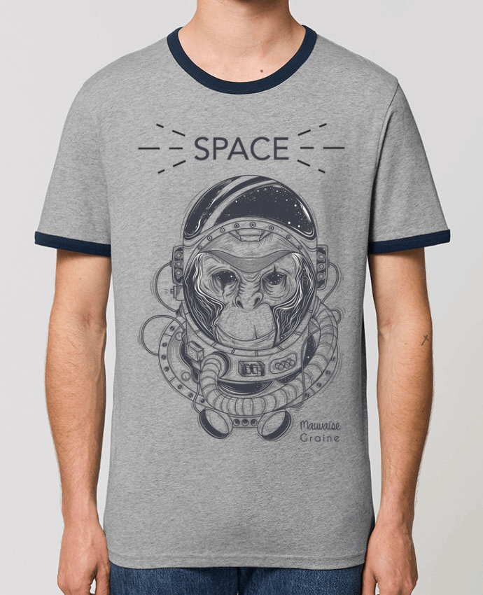 T-Shirt Contrasté Unisexe Stanley RINGER Monkey space by Mauvaise Graine