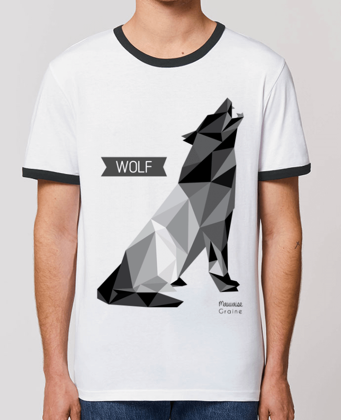 Unisex ringer t-shirt Ringer WOLF Origami by Mauvaise Graine