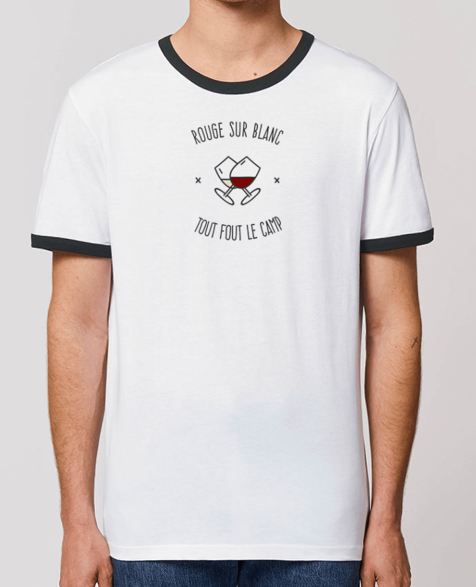 Unisex ringer t-shirt Ringer Rouge sur Blanc - Tout fout le Camp by AkenGraphics
