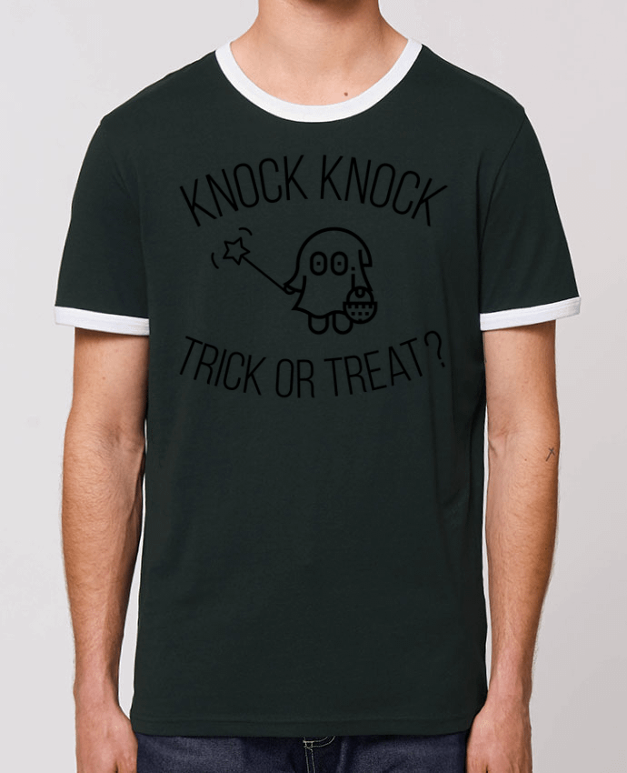 Unisex ringer t-shirt Ringer Knock Knock, Trick or Treat? by tunetoo