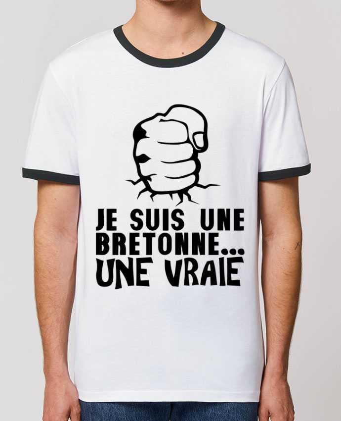 Unisex ringer t-shirt Ringer bretonne vrai citation humour breton poing fermer by Achille
