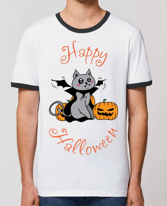 Unisex ringer t-shirt Ringer Cut Cat Halloween - Chat vampire by 