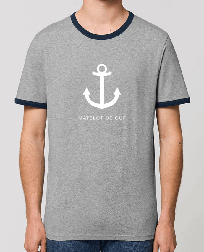Unisex ringer t-shirt Ringer une ancre marine blanche : MATELOT DE OUF ! by LF Design