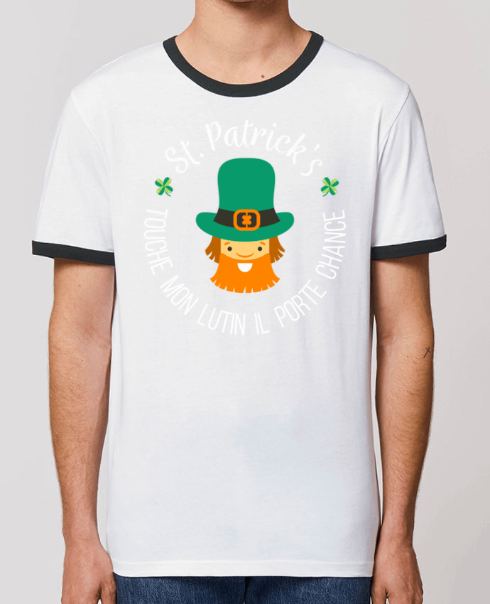 T-Shirt Contrasté Unisexe Stanley RINGER Saint Patrick, Touche mon lutin il porte chance by tunetoo