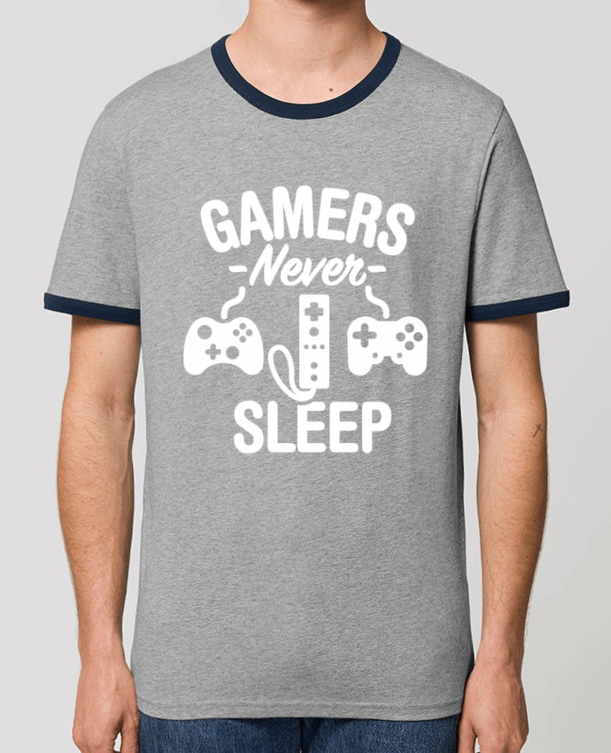 Unisex ringer t-shirt Ringer Gamers never sleep by LaundryFactory
