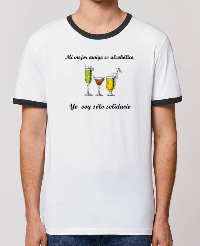 CAMISETA BORDES EN CONTRASTE UNISEX Stanley RINGER Mi mejor amigo es alcohólico, yo soy sólo solidario por tunetoo