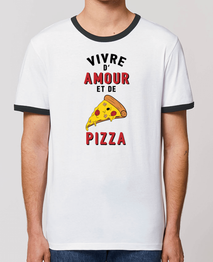 CAMISETA BORDES EN CONTRASTE UNISEX Stanley RINGER Vivre d'amour et de pizza por tunetoo