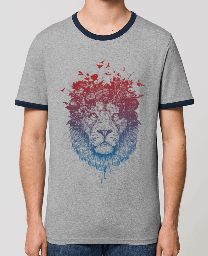 Unisex ringer t-shirt Ringer Floral lion III by Balàzs Solti