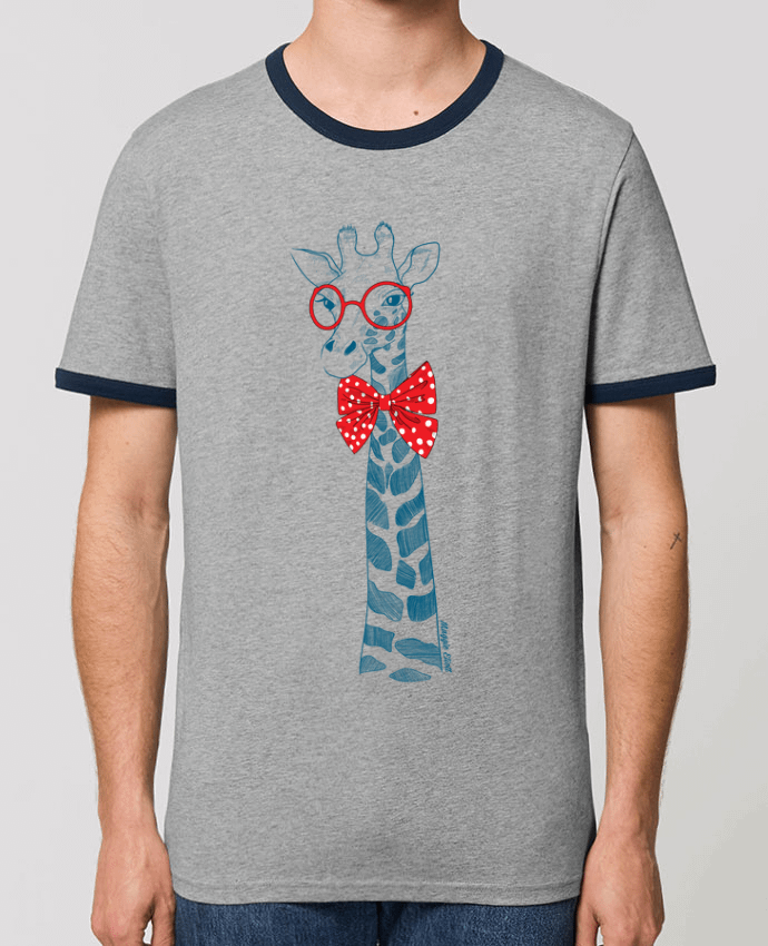 Unisex ringer t-shirt Ringer Girafe à lunettes by Maggie E.