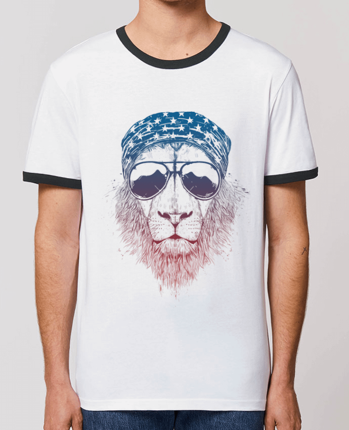 Unisex ringer t-shirt Ringer Wild lion by Balàzs Solti