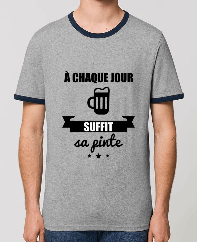 Unisex ringer t-shirt Ringer À chaque jour suffit sa pinte, bière, apéro, alcool by Benichan