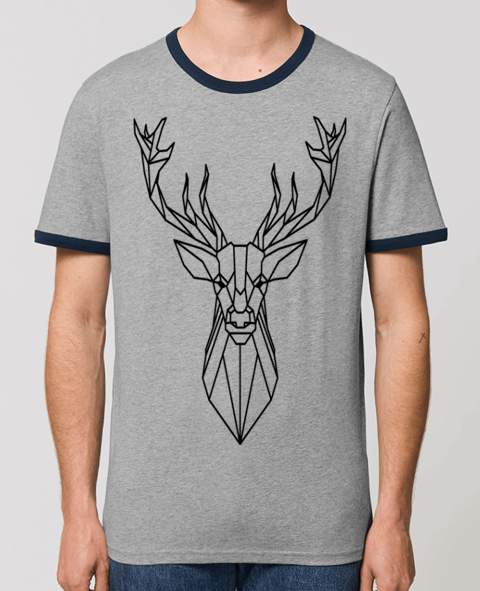 Unisex ringer t-shirt Ringer Cerf polygonal-Animal by Urban-Beast