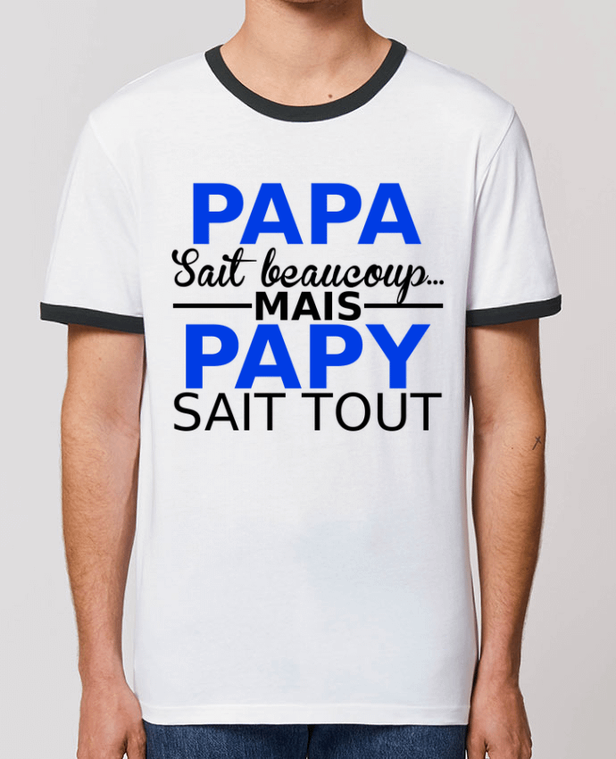 CAMISETA BORDES EN CONTRASTE UNISEX Stanley RINGER papa sait beaucoup... mais papy sait tout por Milie