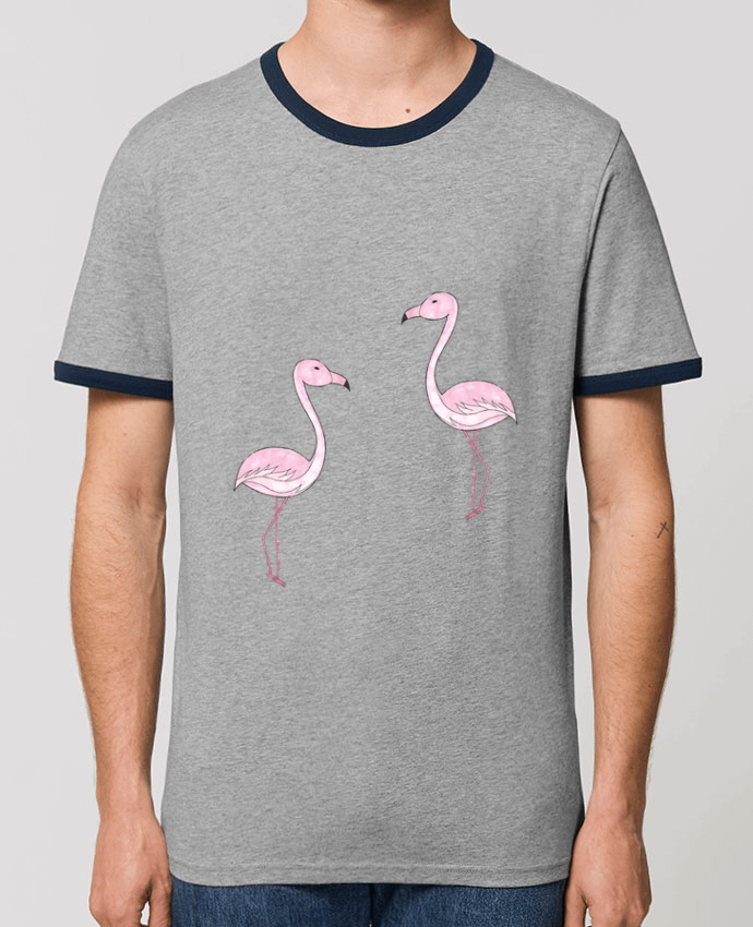 T-Shirt Contrasté Unisexe Stanley RINGER Flamant Rose Dessin by K-créatif
