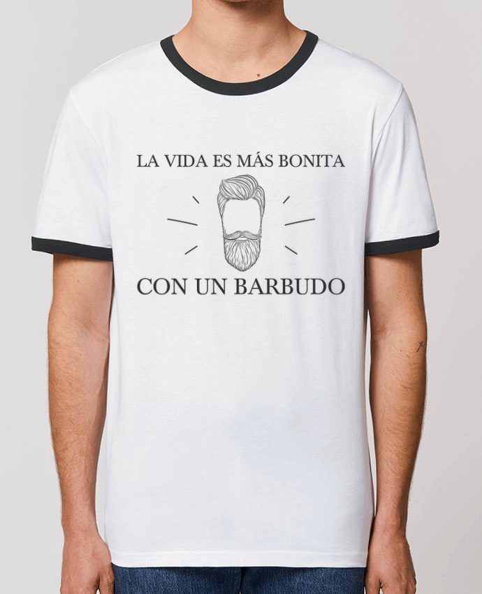 CAMISETA BORDES EN CONTRASTE UNISEX Stanley RINGER La vida es más bonita con un barbudo por tunetoo