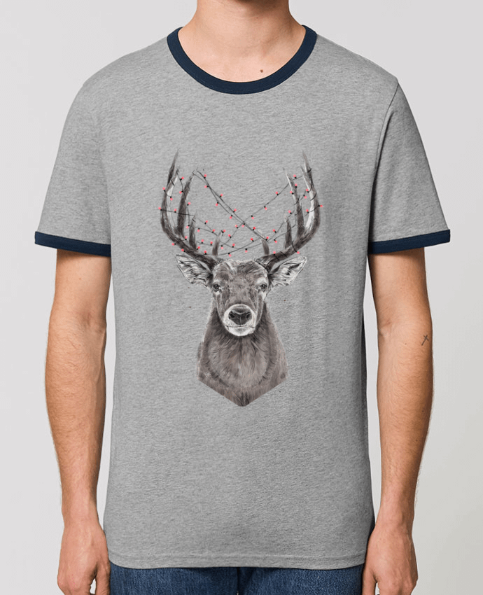 Unisex ringer t-shirt Ringer Xmas deer by Balàzs Solti