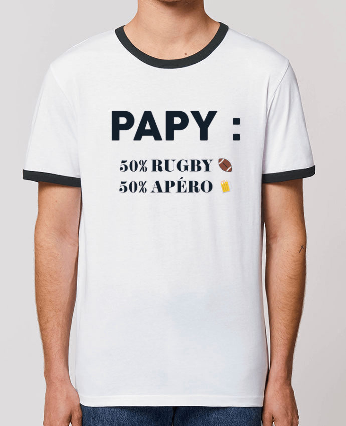 Unisex ringer t-shirt Ringer Papy 50% rugby 50% apéro by tunetoo