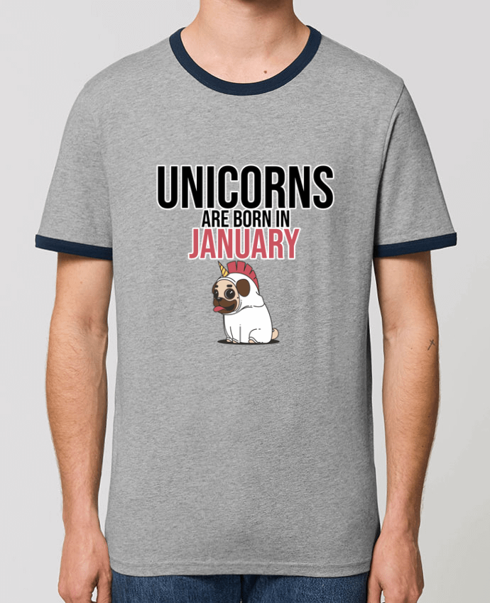 Unisex ringer t-shirt Ringer Unicorns are born in january by Pao-store-fr