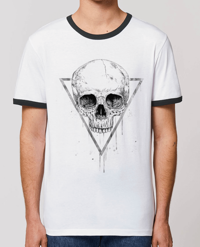 Unisex ringer t-shirt Ringer Skull in a triangle (bw) by Balàzs Solti