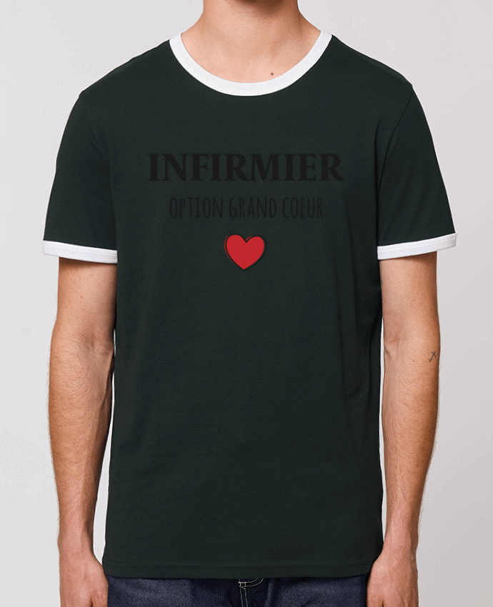 Unisex ringer t-shirt Ringer Infirmier option grand coeur by tunetoo