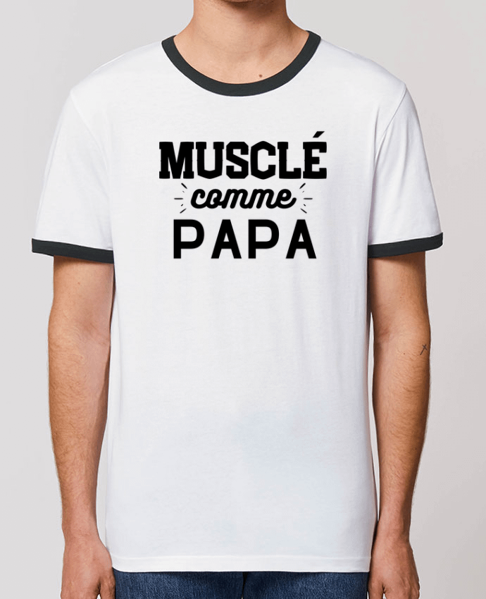 Unisex ringer t-shirt Ringer Musclé comme papa by Unisex ringer t-shirt Ringer France
