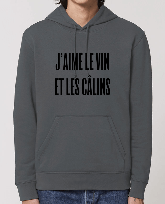 Essential unisex hoodie sweatshirt Drummer J'aime le vin et les câlins Par tunetoo