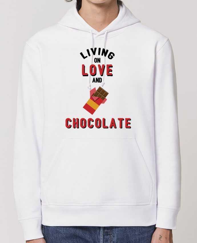 Essential unisex hoodie sweatshirt Drummer Living on love and chocolate Par tunetoo