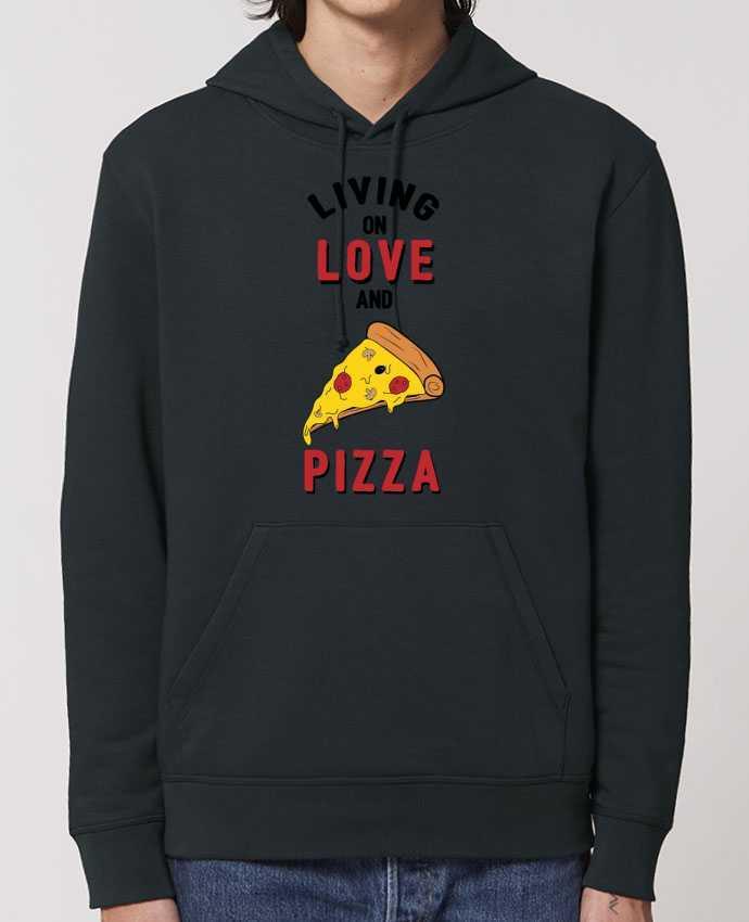 Essential unisex hoodie sweatshirt Drummer Living on love and pizza Par tunetoo