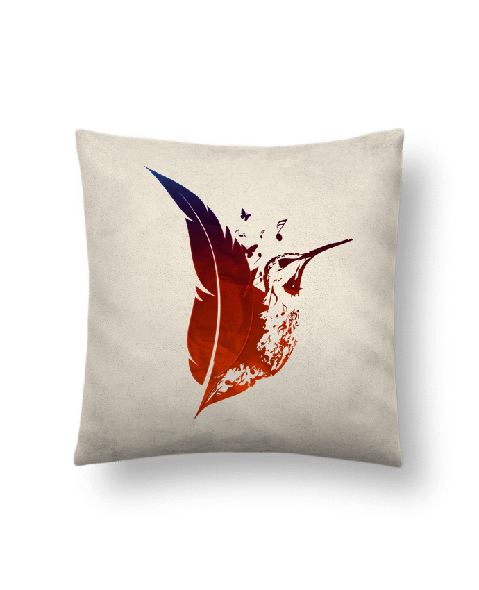 Coussin suédine plume colibri par Studiolupi