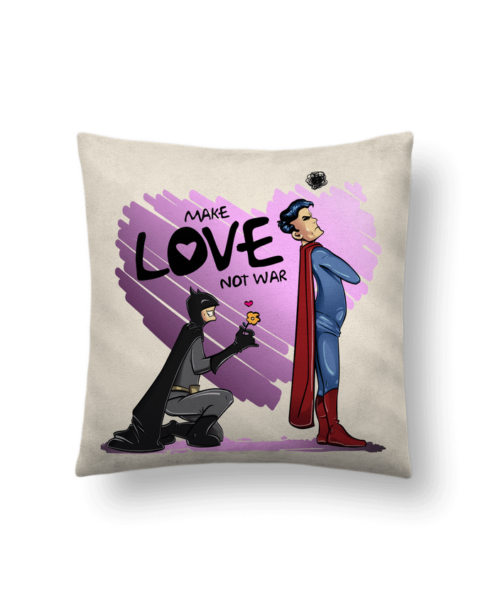 Coussin suédine MAKE LOVE NOT WAR (BATMAN VS SUPERMAN) par teeshirt-design.com