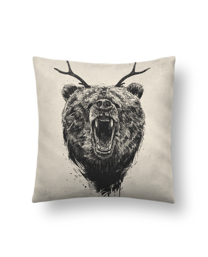Cushion suede touch 45 x 45 cm Angry bear with antlers by Balàzs Solti
