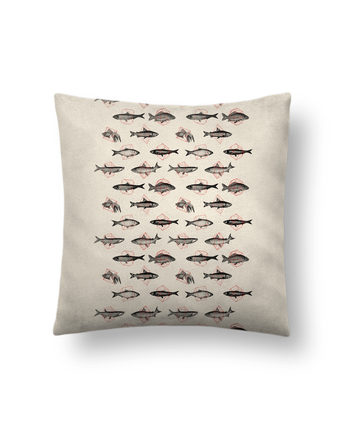 Cushion suede touch 45 x 45 cm Fishes in geometrics by Florent Bodart