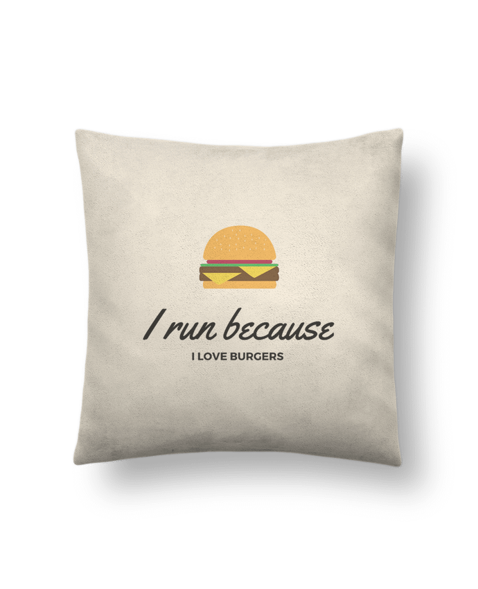 Coussin suédine I run because I love burgers par followmeggy