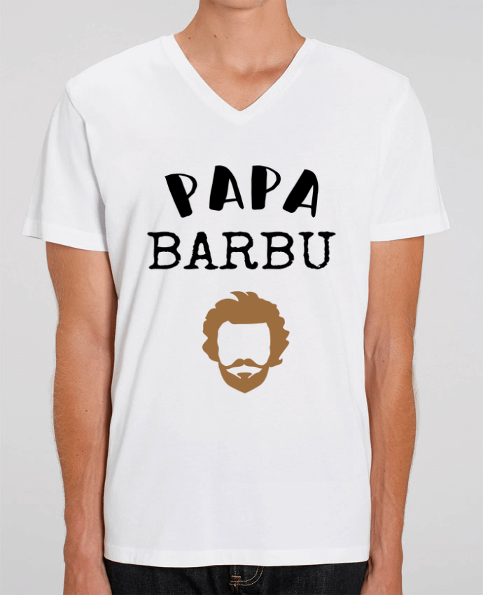 Tee Shirt Homme Col V Stanley PRESENTER Papa barbu cadeau homme avec barbe fête des pères by FAPROD