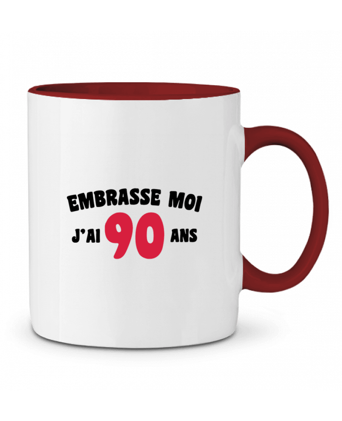 Mug bicolore Embrasse moi j'ai 90 ans tunetoo