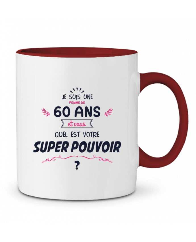 Mug bicolore 60 ans Super Pouvoir - Anniversaire tunetoo