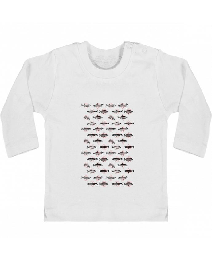 Baby T-shirt with press-studs long sleeve Fishes in geometrics manches longues du designer Florent Bodart