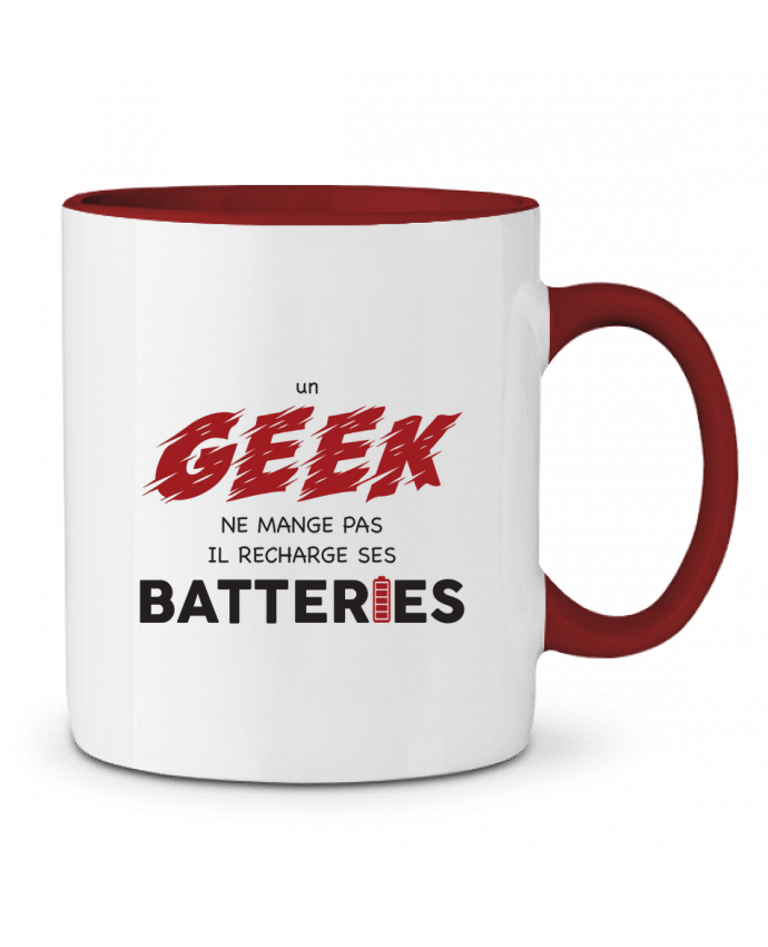 Mug bicolore Un geek ne mange pas, il recharge ses batteries tunetoo