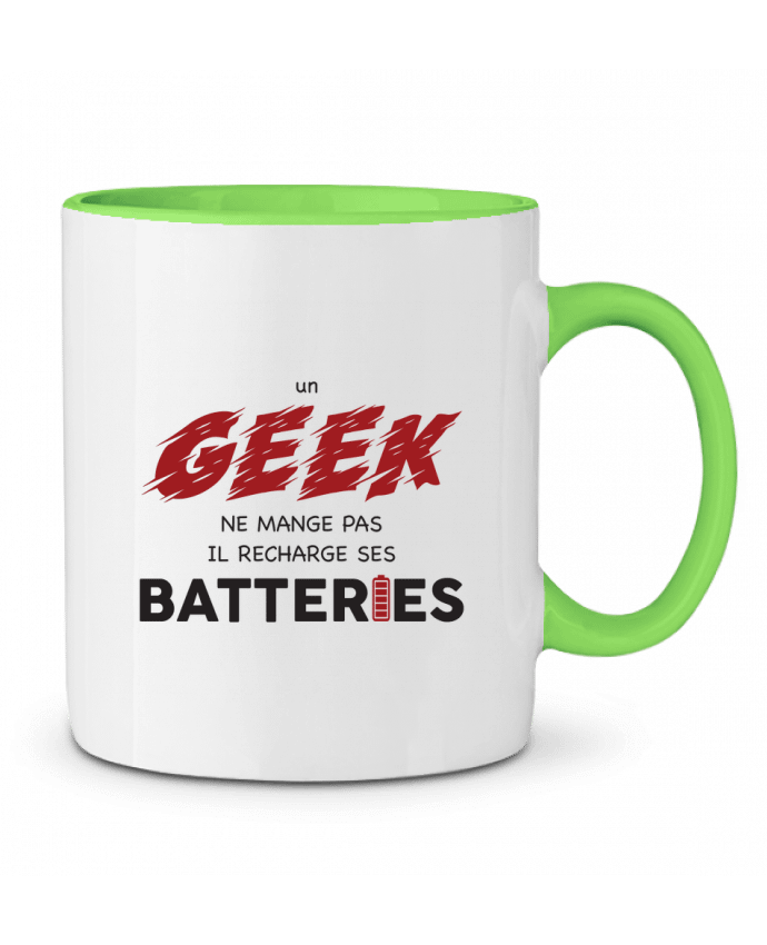 Mug bicolore Un geek ne mange pas, il recharge ses batteries tunetoo