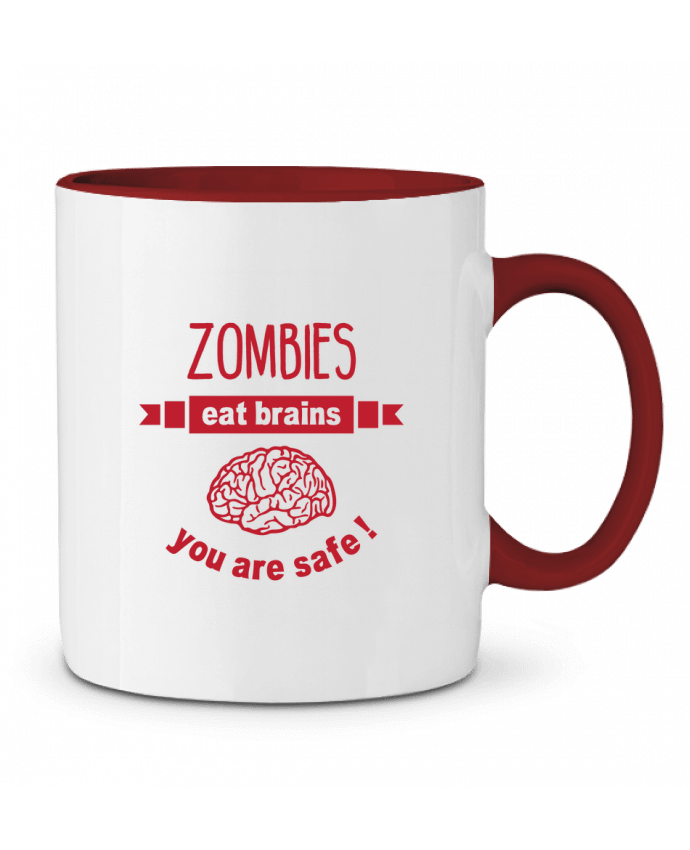 Mug bicolore Zombies eat brains, you are safe ! tunetoo