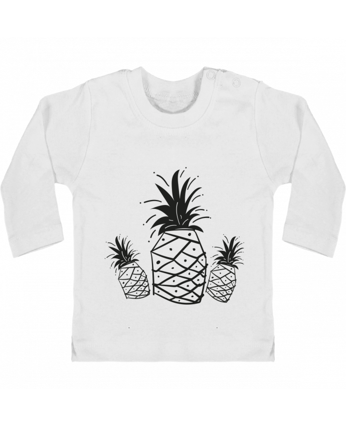 Baby T-shirt with press-studs long sleeve CRAZY PINEAPPLE manches longues du designer IDÉ'IN