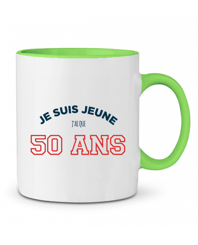 Mug bicolore Je suis jeune je n'ai que 50 ans - Anniversaire tunetoo