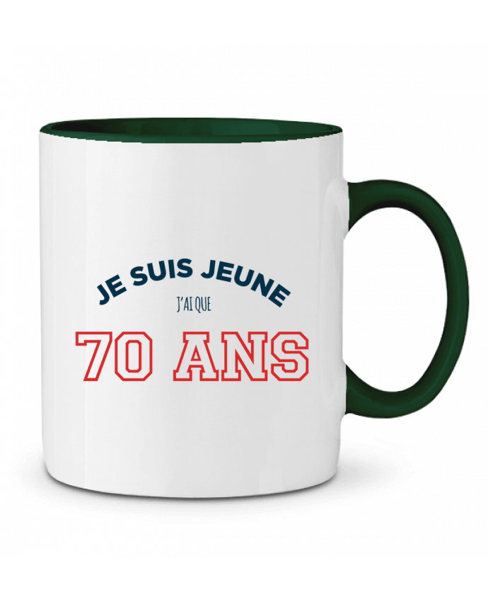 Mug bicolore Je suis jeune je n'ai que 70 ans - Anniversaire tunetoo