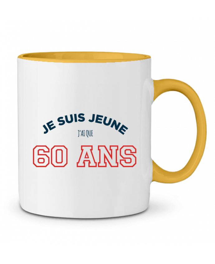 Mug bicolore Je suis jeune je n'ai que 60 ans - Anniversaire tunetoo